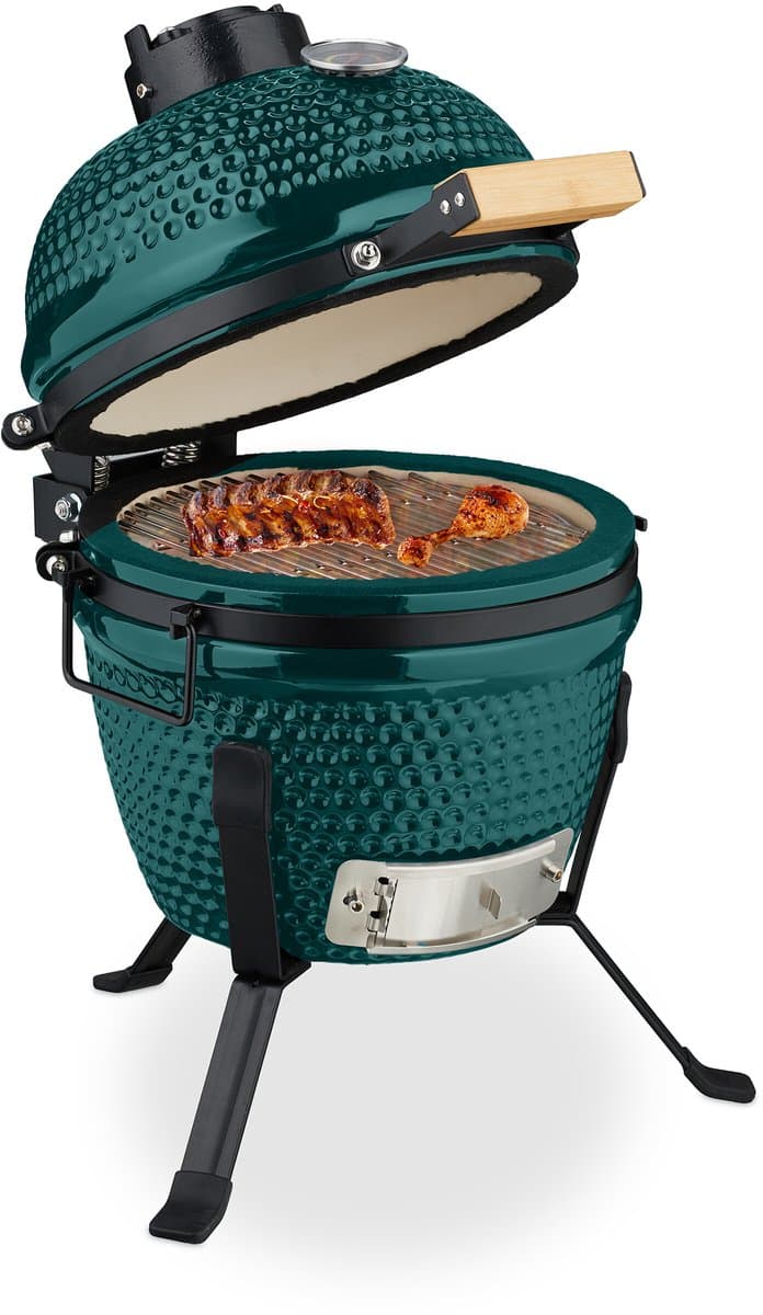 Kamado barbecue - Ø 26 cm - keramisch - met thermometer - deksel - groen — afbeelding 1