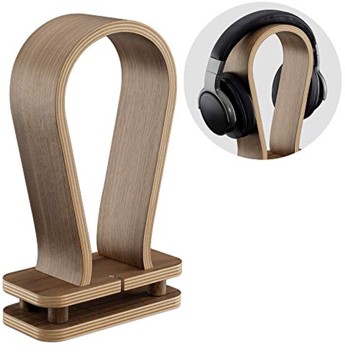 Universele houten hoofdtelefoonstandaard met kabelhouder - Stijlvolle en functionele accessoires voor je bureau — afbeelding 1