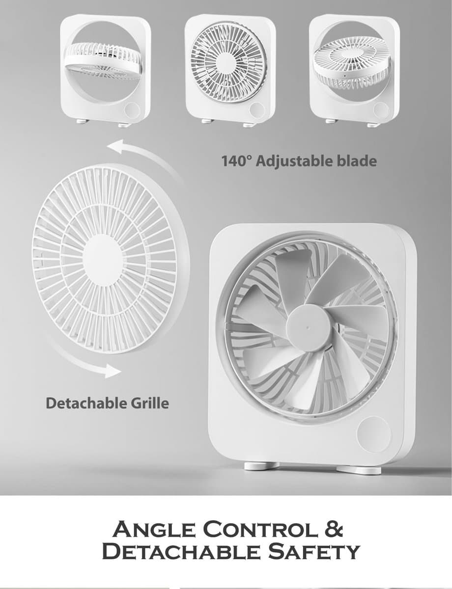 Oplaadbare bureauventilator - Draagbaar, ultrastil en krachtige luchtstroom voor slapen, reizen en meer - 3 snelheden met 2000 mAh batterij — afbeelding 1