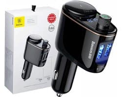 Baseus Bluetooth Muziek FM Transmitter Autolader 2x USB 3.4A Zwart