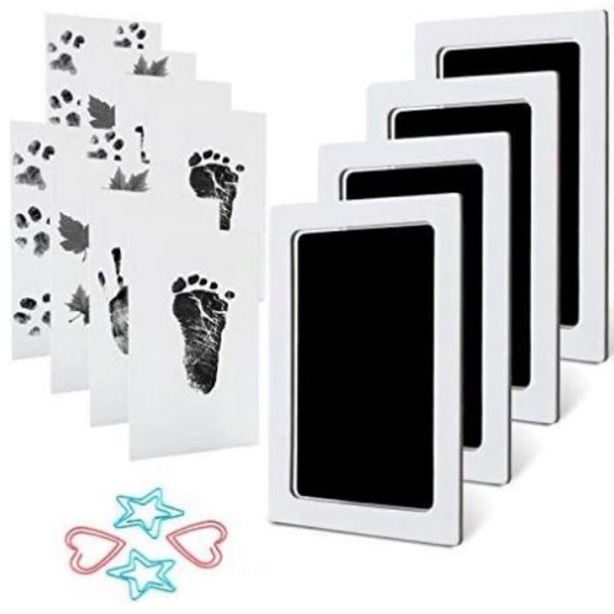 Baby hand- en voetafdrukset, 4-delige baby voetafdrukset, baby afdrukset voor pasgeborenen, pootafdrukset hond, pootafdrukset kat, Clean Touch inktkussen voor babyshowers — afbeelding 1
