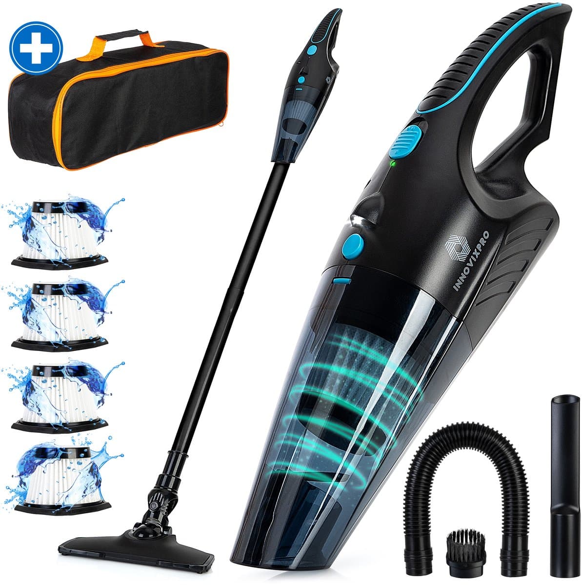 Innovixpro® Kruimeldief – Kruimeldief met steel – Nat&Droog – Handstofzuiger – 17000Pa ! – ExtremeZuigkracht – Kruimeldief snoerloos – Kruimelzuiger – Jouw ultieme schoonmaakpartner – Incl 4 filters – Autostofzuiger – Nat&droog – InclusiefReistas — afbeelding 1