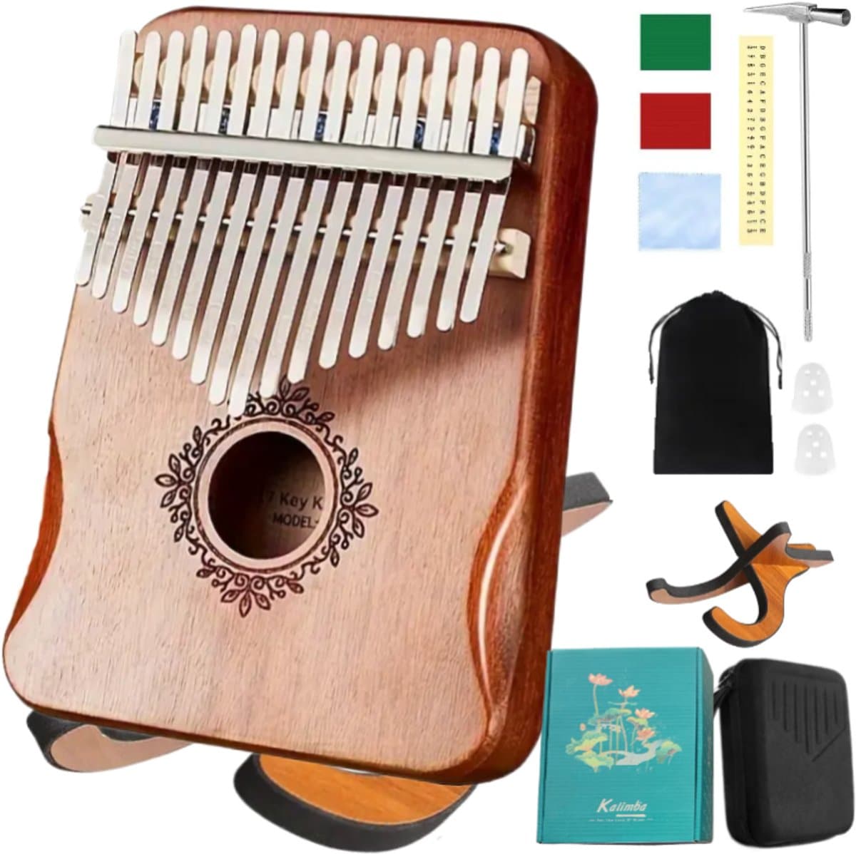 Kalimba 17 Tonen - met Standaard, Hoes & Accessoires - Duimpiano — afbeelding 1