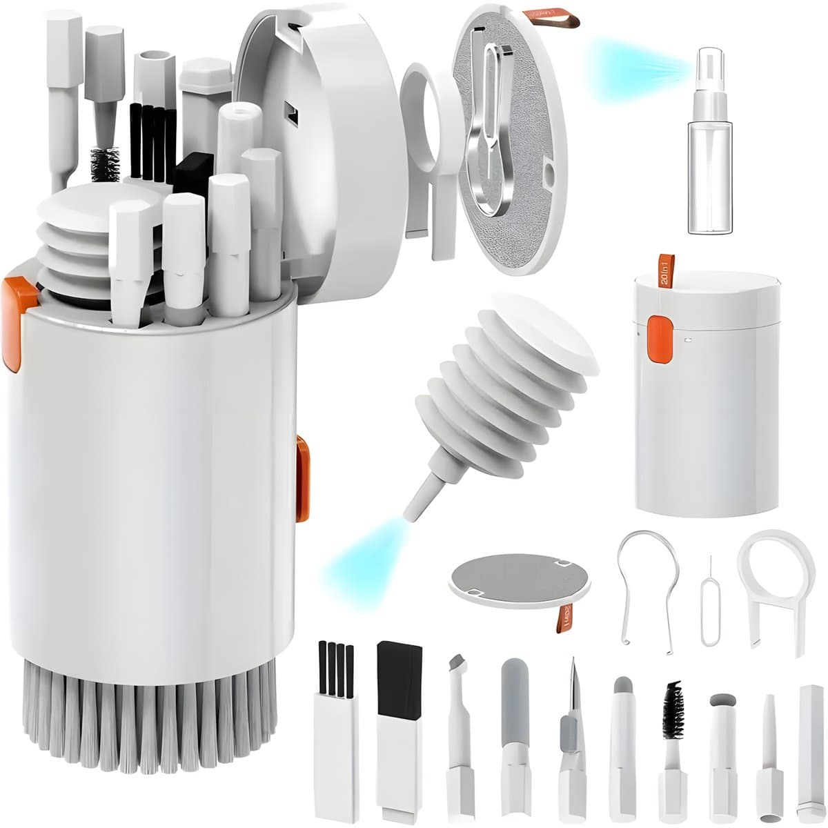 PolkaHome® 20in1 Schoonmaakset – Geschikt voor Smartphones, Oortjes & Laptops – Schoonmaak Set voor Computer / Laptop / Tablet / Telefoon / AirPods & Earbuds / Auto – AirPods Cleaner – Vuilreiniger – Stofreiniger – Schoonmaakkit — afbeelding 1