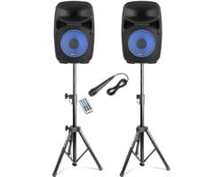 Vonyx VPS082A disco speakerset - Speakers met statieven en microfoon - Ideaal voor disco en karaoke