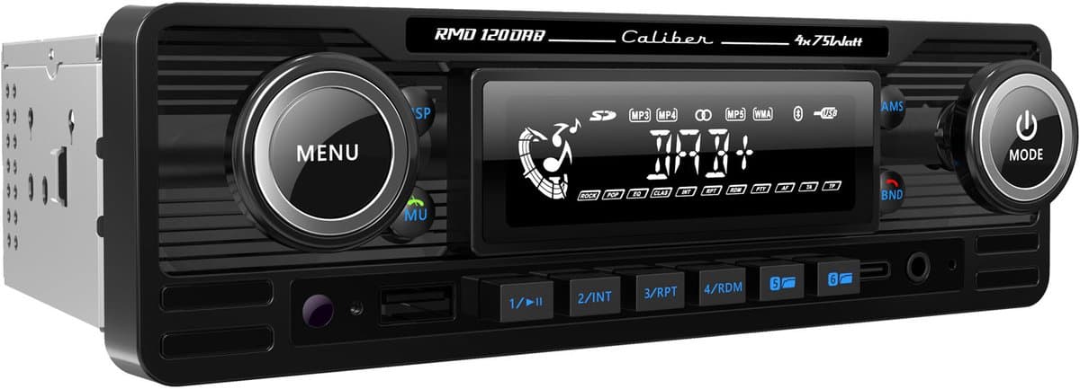 Caliber Autoradio met Bluetooth - DAB - DAB+ - USB, SD, AUX, FM - 1 DIN - Enkel DIN - Retro Oldtimer Look - Handsfree bellen - (RMD120DAB-BT-B) — afbeelding 1