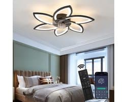 6 Sterren Plafondlamp Met Ventilator - Zwart - Met Afstandsbediening - Smart lamp - Dimbaar Met App - 6 Standen Ventilator - Woonkamerlamp - Moderne lamp - Plafoniere — afbeelding 1