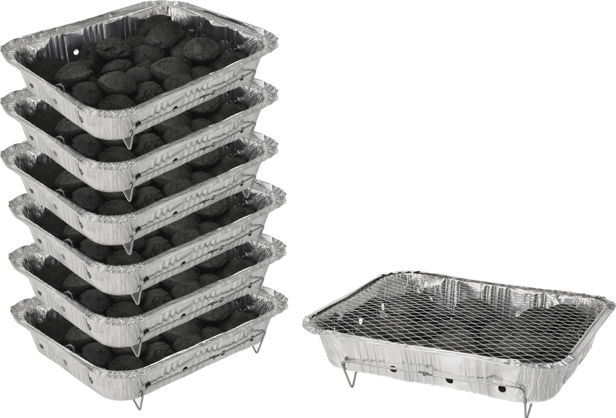 Wegwerp Barbecue met Houtskool – 6 Stuks – Instant BBQ voor Buiten, Camping of Picknick – Inclusief Rooster – Barbecue Accessoires – Houtskool BBQ – BBQ Kopen — afbeelding 1