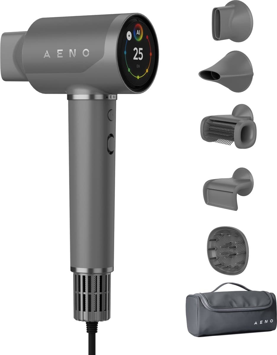 AENO Haardroger HD5 Grijs, 1500W, Spraakbesturing, Ionisator, Touch LCD, Infrarood Afstandsbescherming, AI Besturing Föhn Grijs — afbeelding 1