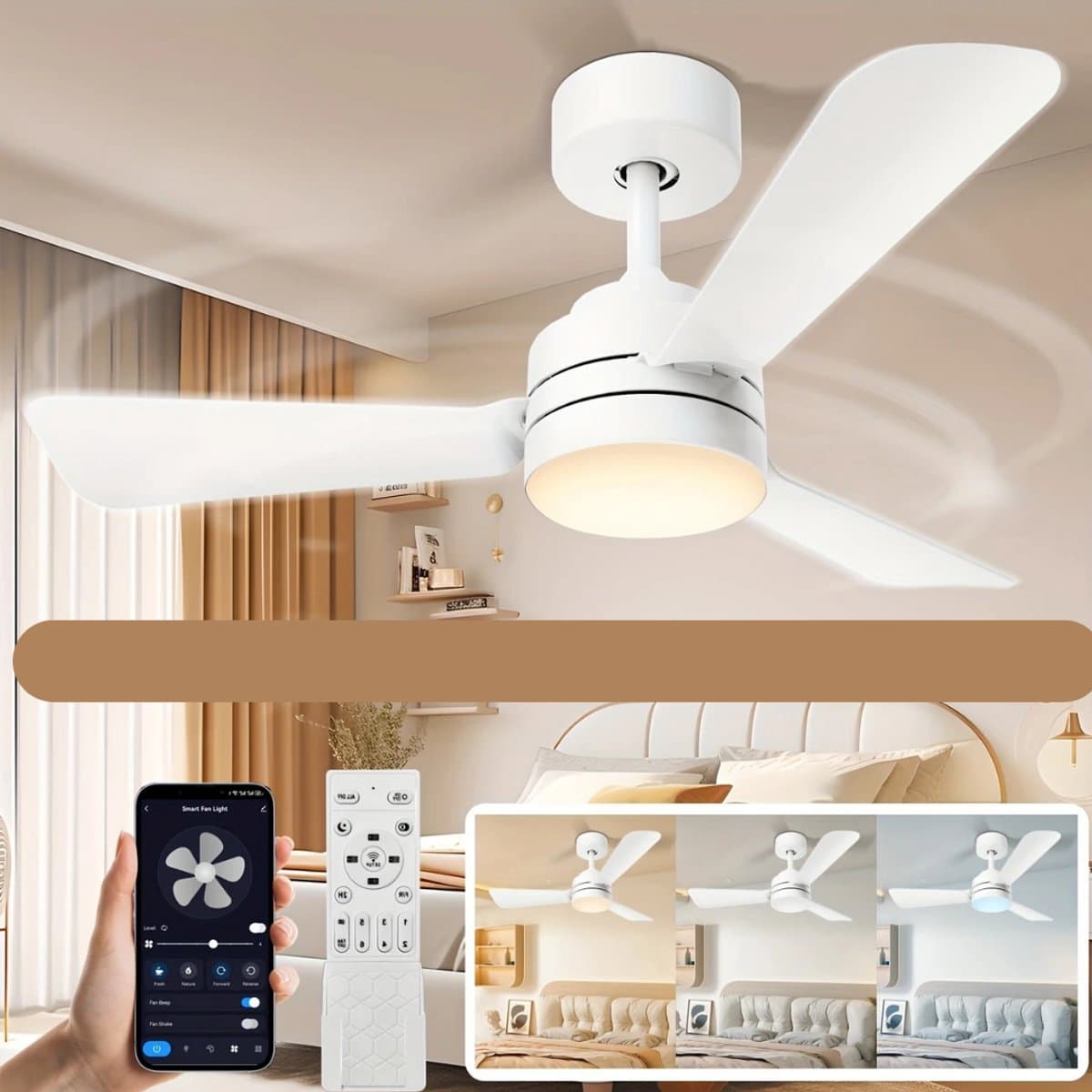 Livano Plafondventilator - Met Verlichting - Plafond Ventilator - Met Lamp - Plafonniere Met Ventilator - Met Licht - Wit - 90cm — afbeelding 1