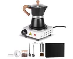 Espresso Tavien - koffiemaker - Zwart - Percolator - Moka pot - Met Koffiemolen - Camping en thuisgebruik
