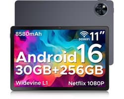 DOOGEE U11 Pro - Tablet - Tablets - 30GB RAM + 256GB ROM(2TB/TF) - 8580 mAh - 11 Inch - Android 16 - Dubbele luidspreker - T7200 Octa Core - 13MP Camera - 5G WIFI - Face ID - 7.9 mm Metallic Body - Zwart