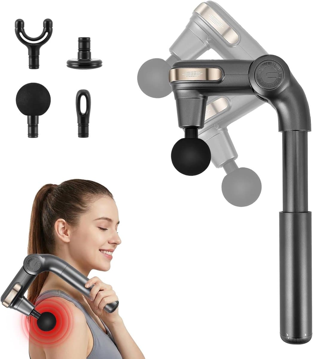 SnelShoppen - Diepweefselmassagepistool met 3 instelbare hoeken, 4 verwisselbare opzetstukken, 5 snelheden en 2800 omw/min, handheld massageapparaat v — afbeelding 1