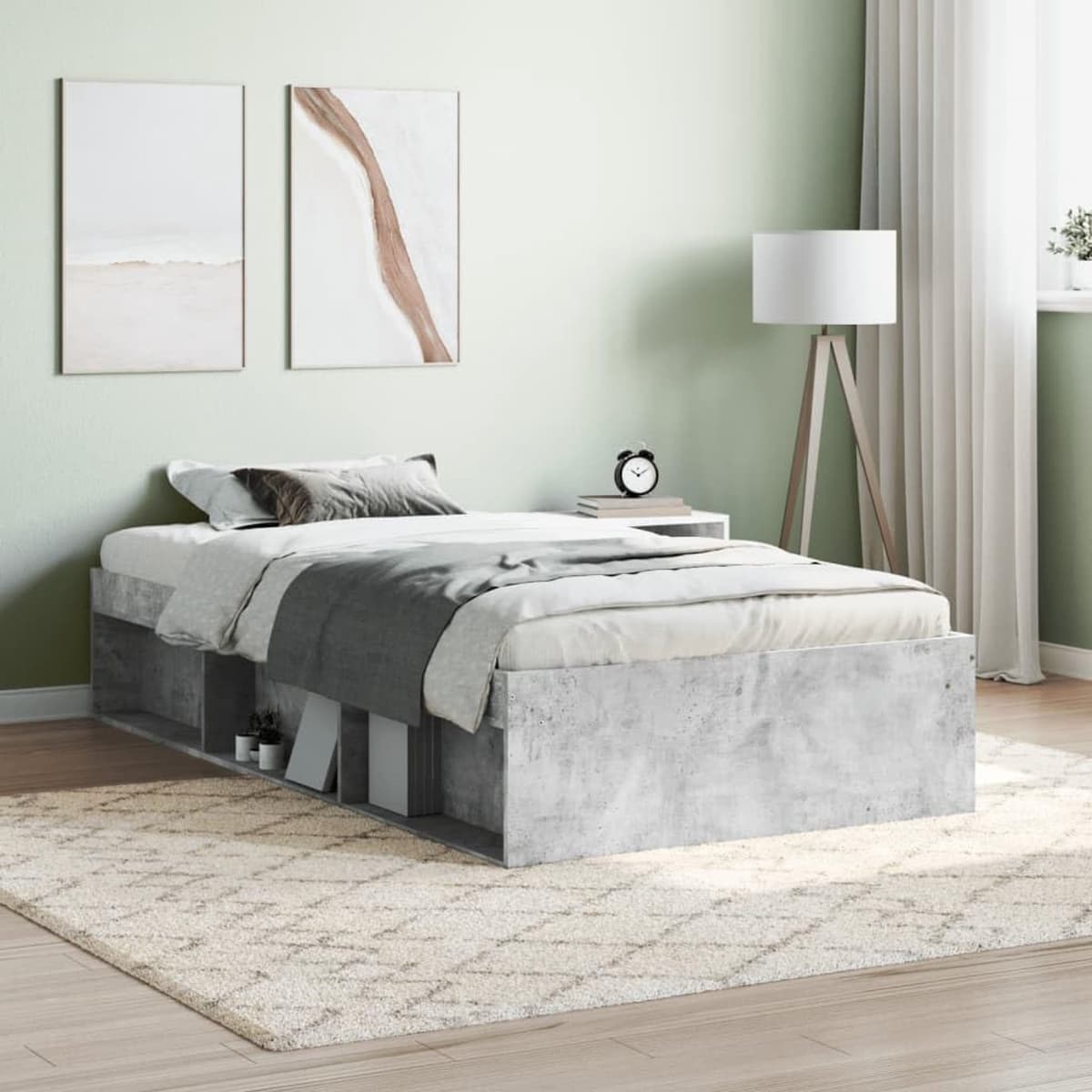 Bedframe, familiebed, tweepersoonsbed, slaapkamermeubel, bedframe, betongrijs, 90x200 cm — afbeelding 1