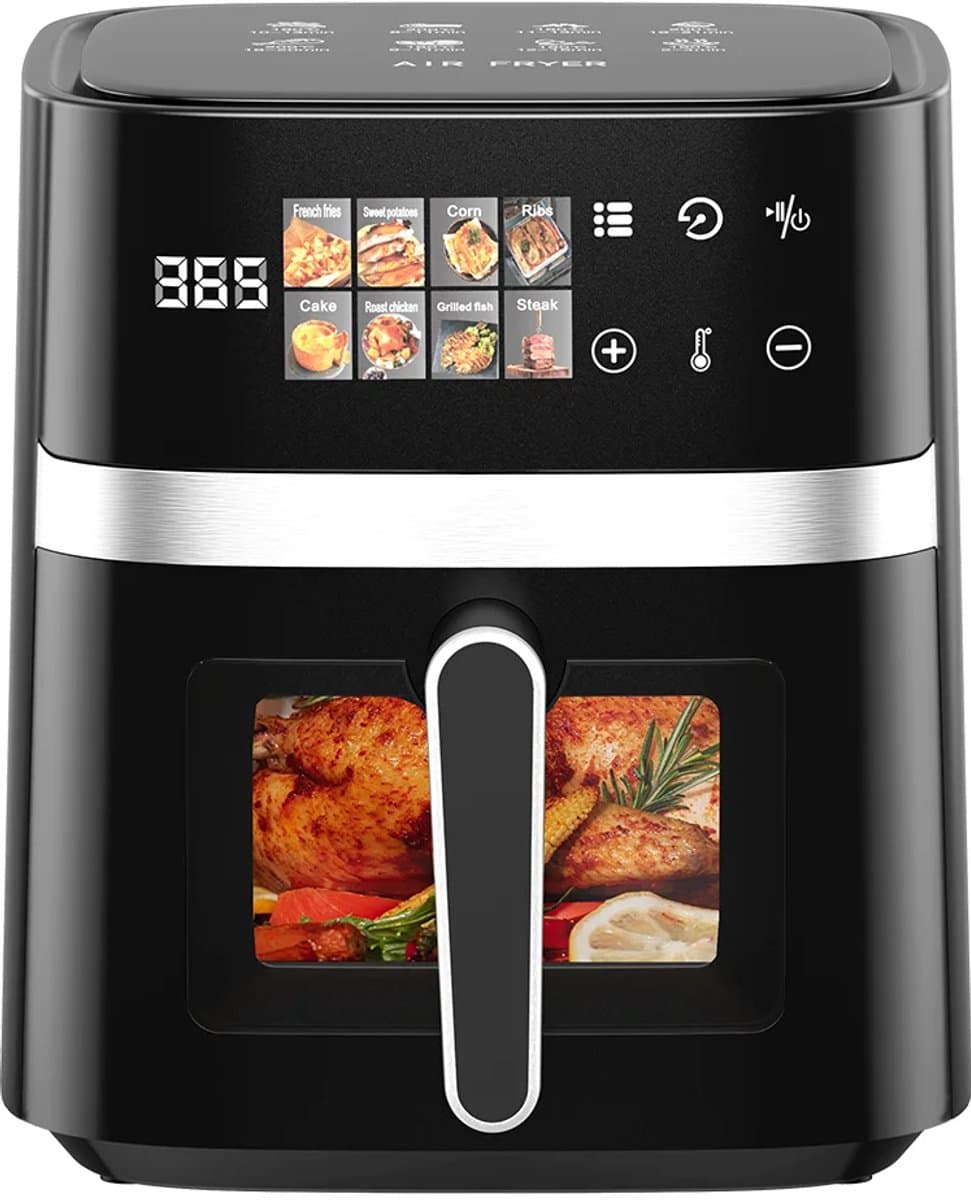 Lunekiss Airfryer Heteluchtfriteuse Touchscreen en Kijkvenster voor Gezond en Olievrij Koken - 5,5L - 1350W - 8 Programmas - Zwart — afbeelding 1