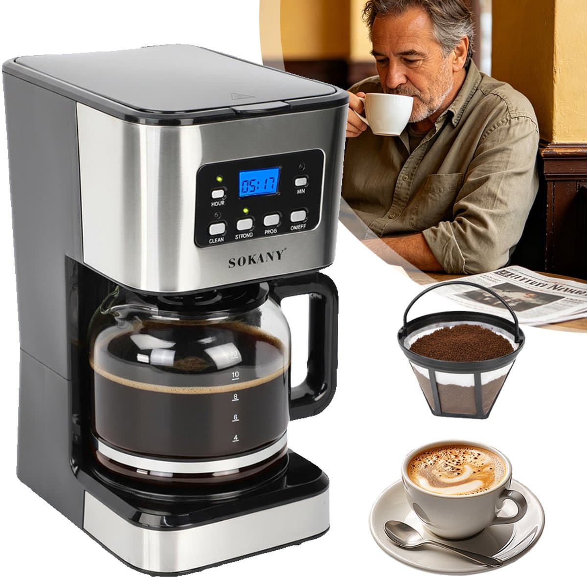 Programmeerbaar Koffiezetapparaat - Druppelkoffiezetapparaten - Normaal En Sterk Brouwmodel - Automatische Uitschakeling — afbeelding 1