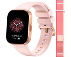 Sytifro Smartwatch Dames met 2 Verwisselbare Bandjes - Bluetooth Bellen - 1.83 Inch HD Scherm - Hartslagmeter - Slaapmonitor - Stappenteller - IP68 - Geschikt voor iOS & Android - Roségoud