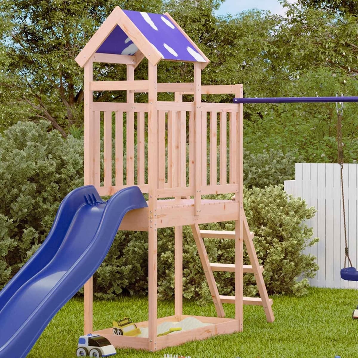 Speeltoren van massief douglasiahout voor de tuin, robuuste klimtoren met accessoireset voor kinderen van 3 tot 8 jaar, 52,5 x 110,5 x 215 cm — afbeelding 1