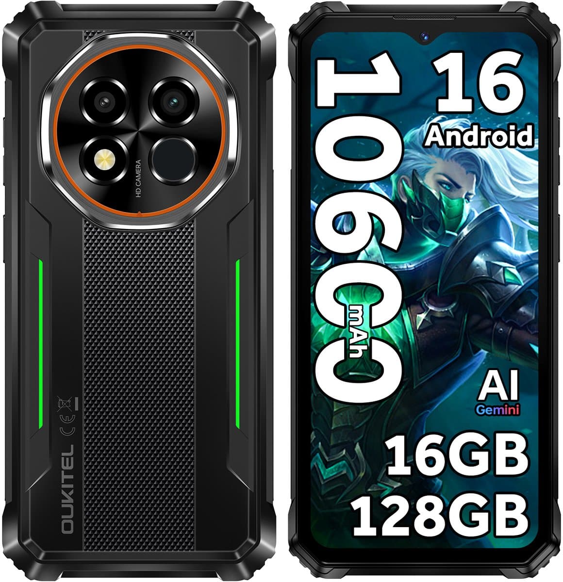 OUKITEL G6 Outdoor Smartphone 16GB RAM-128GB ROM-10600mAh batterij-6.52 inch HD-Android16-4G — afbeelding 1