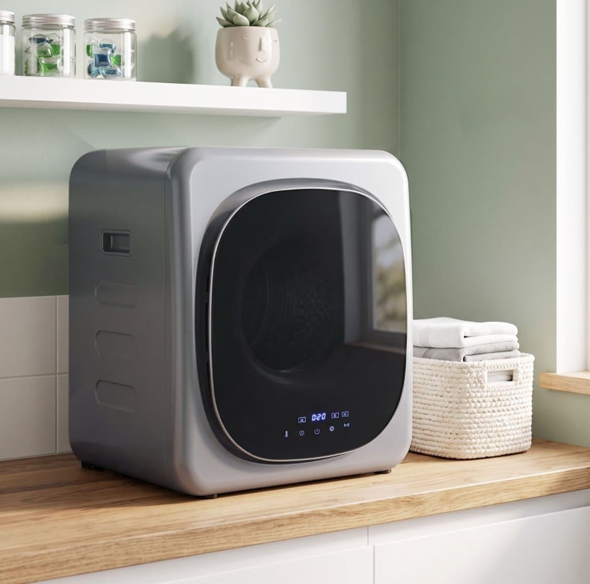 COVREO Wasdroger met smart modus en 6 tijdstanden – 48x40x56 cm – Luchtafvoerdroger met RVS trommel – voor 2.5 kg was – Zilver — afbeelding 1