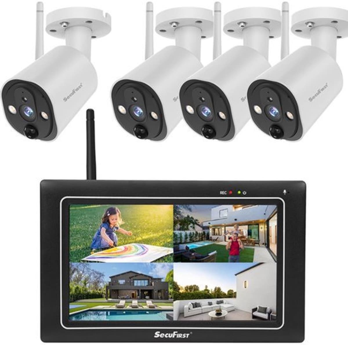 Bewakingscamera Set 7 Inch Touchscreen - 4 Camera's 2K HD - Draadloos Wifi - Buitenbeveiliging Monitor — afbeelding 1