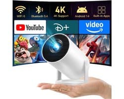 Mini-Projector – 4K Ondersteuning – 1080p Resolutie – Android 11 – WiFi 6 – Bluetooth 5.0 – Draagbare Videoprojector – Voor Smartphone, TV Stick, HDMI en PS5 – iOS Compatibel