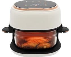 Heteluchtfriteuse Glas - Olievrije Friteuse - Gezond Koken - Transparante Bakmand - 4 Liter - Wit