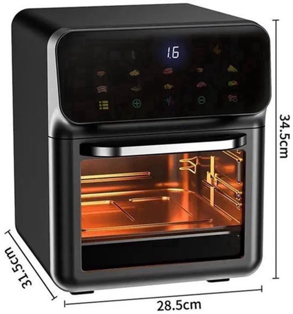 Heteluchtfriteuse – Airfryer - Airfryer Oven - 12L - 1350W - LED Touchscreen - Olievrije Heteluchtfriteuse - Multifunctioneel Convectoroven - Kijkvenster - Grote Capaciteit - Zwart — afbeelding 1