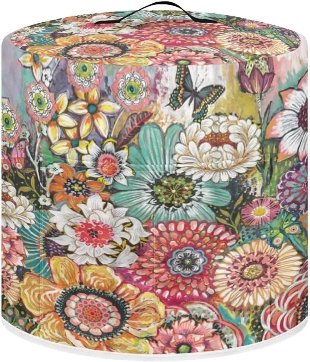 Drukpan Afdekhoes - Keukenapparaat Cover - Keuken Organiseren - Met Opbergvak - L 38cm x 36cm - Bloemenprint Roze — afbeelding 1