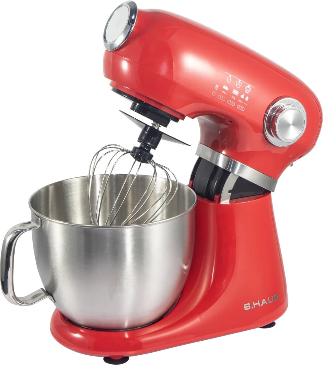 Keukenmachine – Keukenrobot 1000W – 5L RVS Mengkom – 12 Snelheden – Keukenmixer met Deeghaak, Klopper en Garde – Rood — afbeelding 1