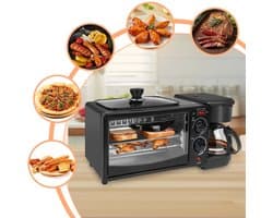 Velmio Ontbijtstation - 3-in-1 Ontbijtmaker - Koffiezetapparaat, 9L Oven & Koekenpan - voor Filter Koffie - Compact Design - Keukenmachine - 1050W - Zwart