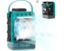 Accu Ventilator met Waterkoeling – Compatibel met Makita 18V Accu – 1600 ml Watertank – USB-Voeding – Luchtkoeler met Bevochtiger – Timer & LED-Verlichting