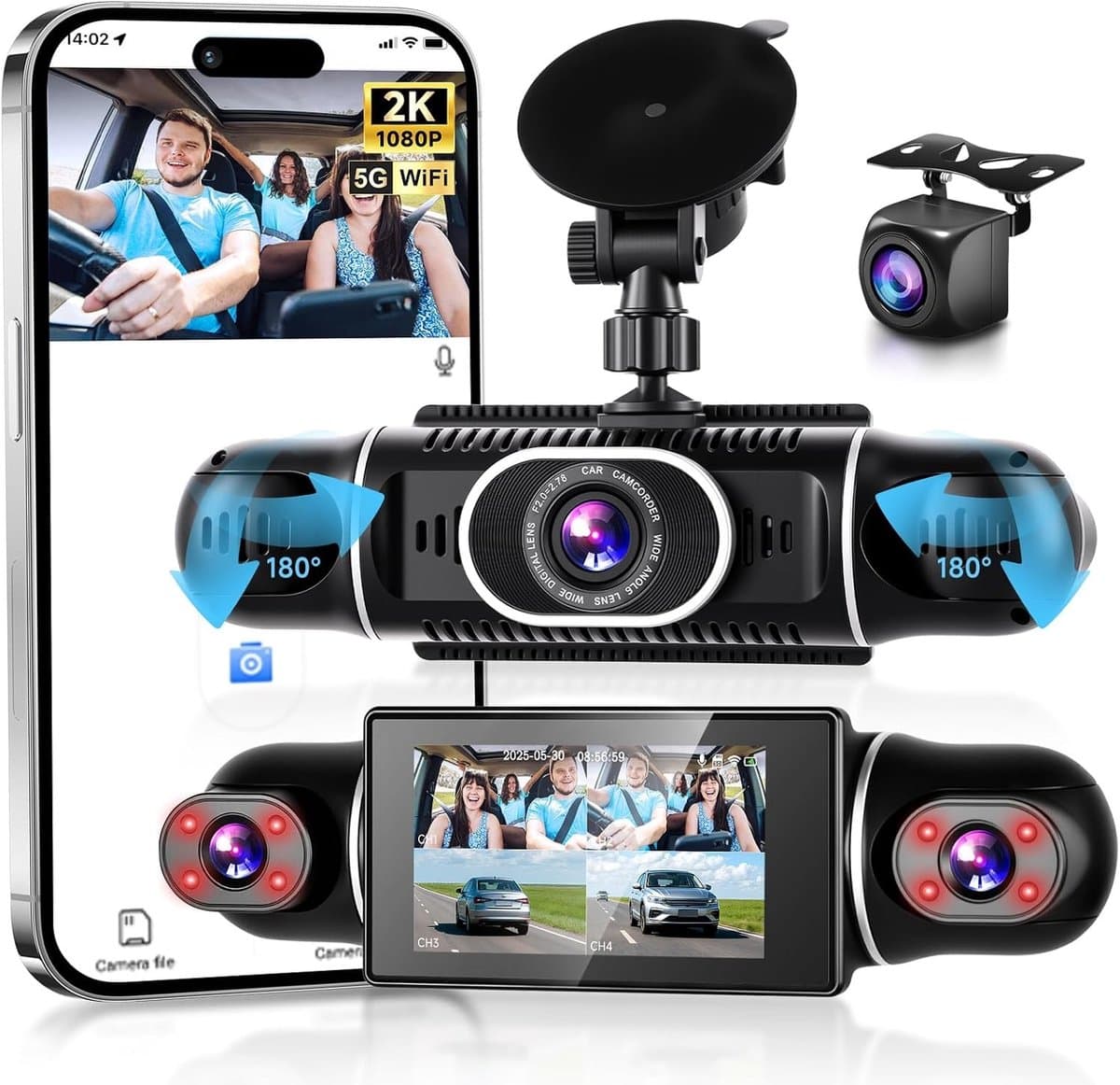 Dashcam - 2K en 1080P - 360 Graden Bescherming - Nachtzicht - Voor Auto — afbeelding 1