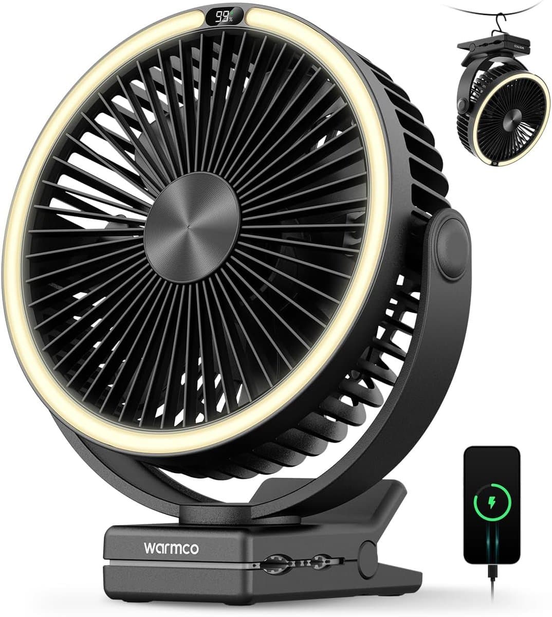 Campingventilator Draadloos met LED Lamp – Oplaadbare Tafelventilator, 15000 mAh Accu, Afstandsbediening, 4 Snelheden, Krachtige Luchtstroom — afbeelding 1
