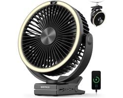 Campingventilator Draadloos met LED Lamp – Oplaadbare Tafelventilator, 15000 mAh Accu, Afstandsbediening, 4 Snelheden, Krachtige Luchtstroom