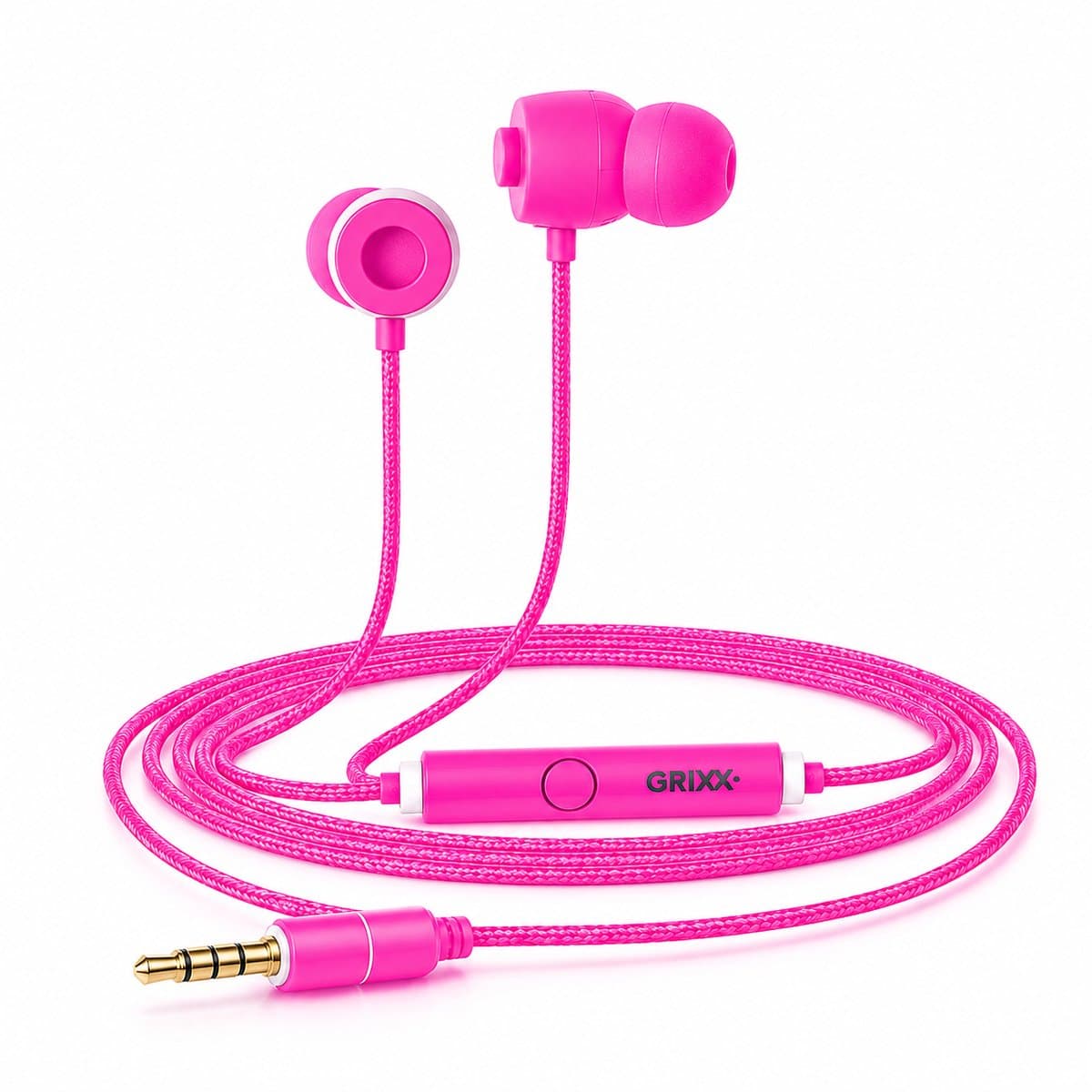 Grixx oordopjes met draad - 3.5mm jack - microfoon - handsfree Bellen - roze — afbeelding 1