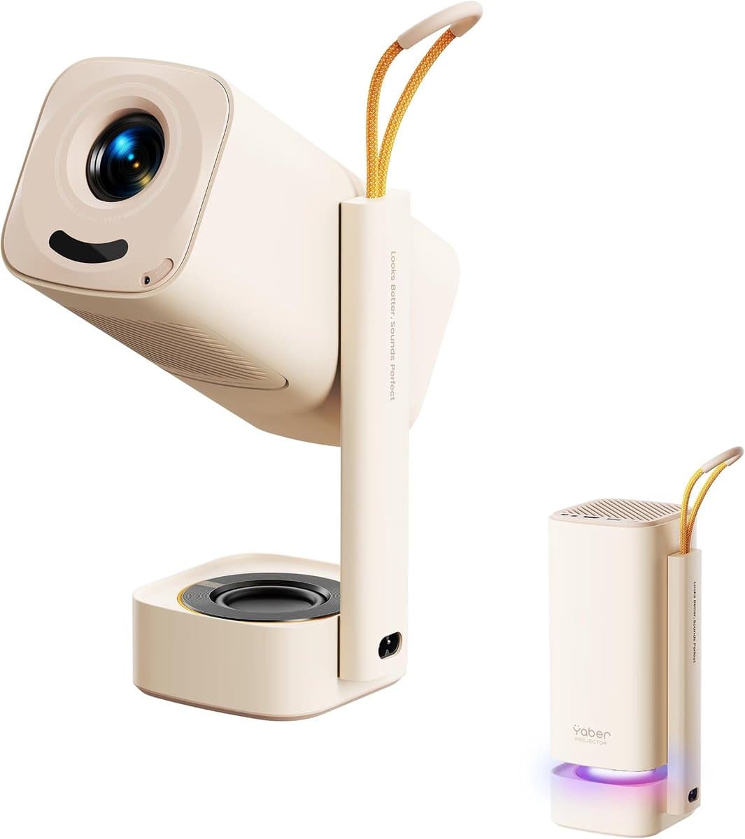 T1 Pro Mini-beamer, Dolby Audio en Turbo Sonic Bass, Smart beamer, Full HD 1080p, met HDR 10, wifi 6 en Bluetooth 5.4, ondersteunt 180° rotatie, autofocus en keystone, draagbare projector voor — afbeelding 1