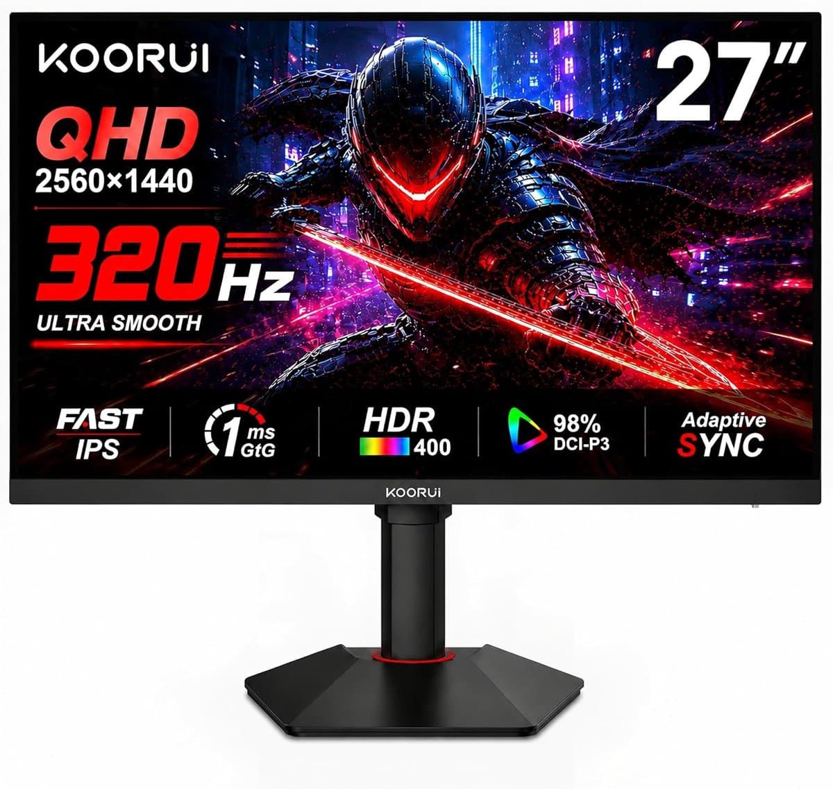 KOORUI 27 Inch Gaming Monitor G2721E- QHD 2560*1440 - 320Hz Fast IPS - 1ms - HDR400 - 98% DCI-P3 - HDMI 2.1 & DisplayPort 1.4 - Zwart — afbeelding 1