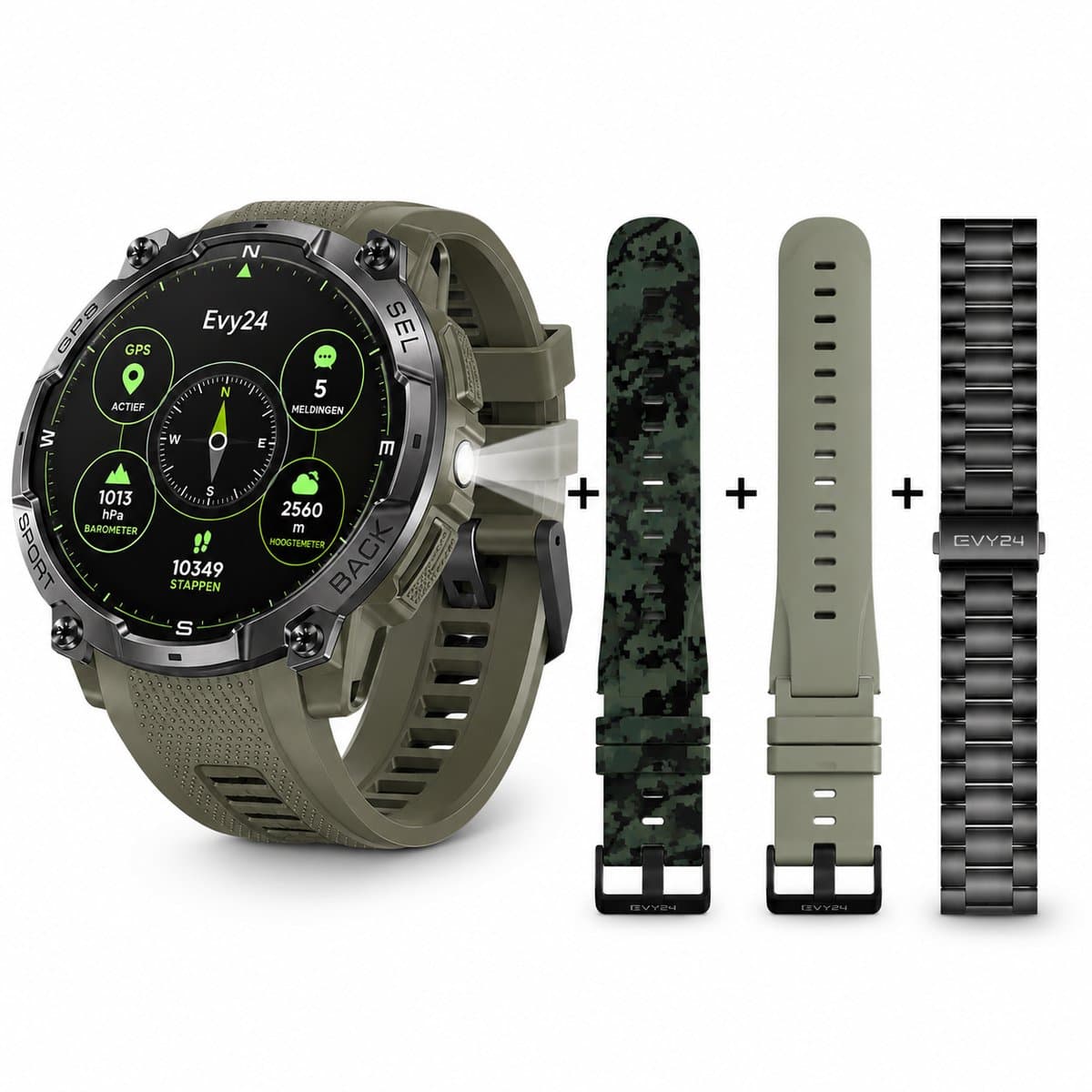 Evy24 GPS Smartwatch Amoled Pro - Sporthorloge Heren & Dames - Zelfstandige GPS/GNSS - Waterdicht - Belfunctie - Zaklamp - Kompas - Hoogtemeter - Barometer - 100+ Sportmodi - Outdoor - Groen — afbeelding 1