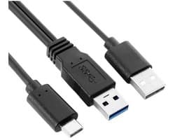 USB-C naar Dual USB Y-Kabel | Extra Stroom en Data voor Externe Harde Schijf en Laptop
