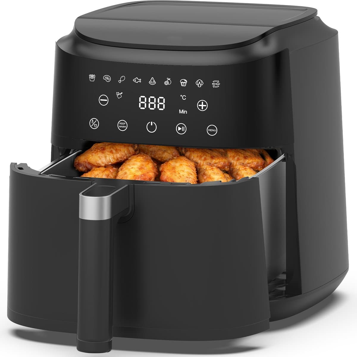 Airfryer - 9 programma's - Metalen binnenkant - 1650W voor gelijkmatig bakken - 6L Heteluchtfriteuse - LED-scherm - Warmhoudfunctie - Olievrije airfryer voor gezinsmaaltijden - Receptenboek — afbeelding 1