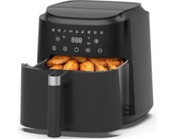 Airfryer - 9 programma's - Metalen binnenkant - 1650W voor gelijkmatig bakken - 6L Heteluchtfriteuse - LED-scherm - Warmhoudfunctie - Olievrije airfryer voor gezinsmaaltijden - Receptenboek