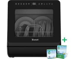 Ventux Mini Vaatwasser met Waterreservoir - 4-6 Couverts - 8 Programma's - Vrijstaande Vaatwasser - Mini Afwasmachine met UV-sterilisatie - Camping - Zwart