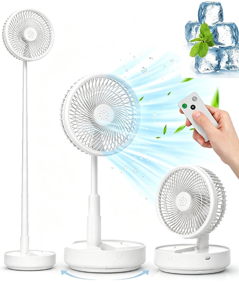 Tafel- en Staande Ventilator - Draagbare Oscillerende Ventilator - Opvouwbaar Design - Afstandsbediening - 4 Snelheden - Oplaadbare Accu - USB Ventilator - Wit — afbeelding 1