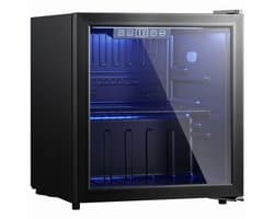 Koelkast 50 liter zwart staal drankkoelkast dubbel glas voor keuken bar en kantoor drankopslag