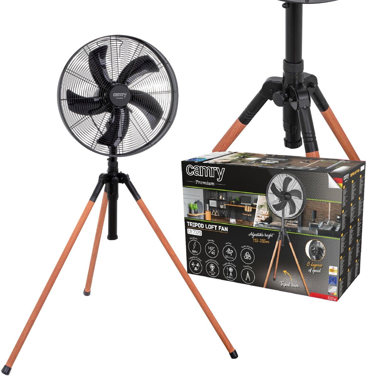 Camry CR 7329 - Statief ventilator - 40 cm - hoogte tot 132 cm — afbeelding 1
