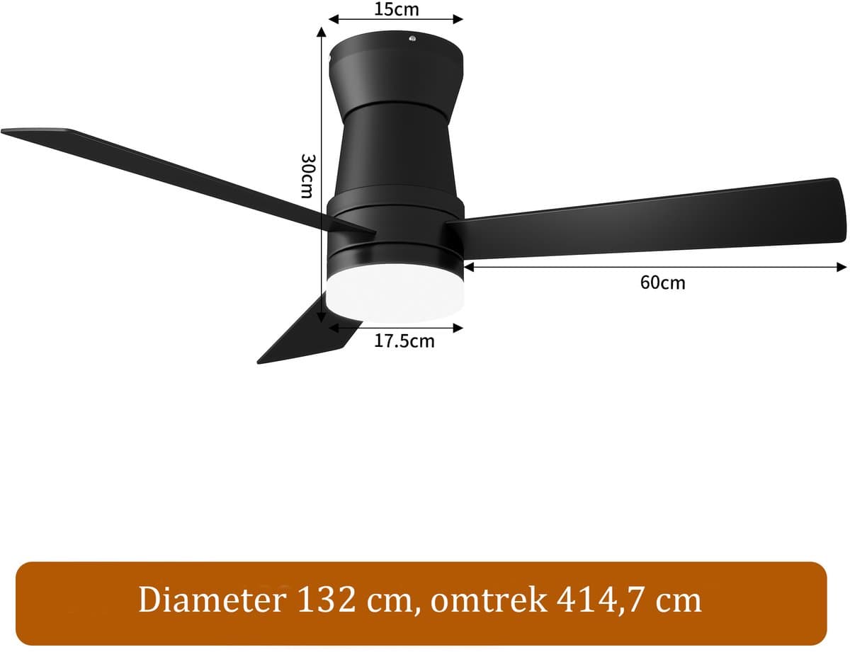 Plafondventilator, 2-in-1 Plafondventilator LED-Verlichting, 3 Instelbare Kleuren, 6 Snelheden, 3 Bladen, Afstandsbediening, Timerfunctie, Geschikt Multifunctioneel Comfort i Huis (Zwart, 52 inch) — afbeelding 1
