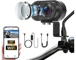 SIXWIN 1080P Dashcam motorfiets, wifi & app motorcamera met kleurennachtzicht, lusopname, afstandsbediening van - ShopVlot