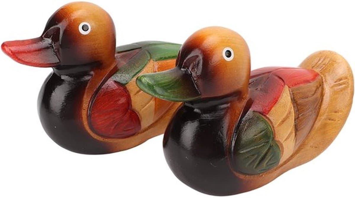 2 stuks Mandarijneendbeelden, houten handbeschilderde figuren, tuinvogelornament, kunstsculptuur voor buiten, verzamelobjecten — afbeelding 1