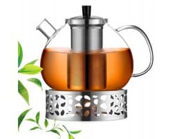Glazen theepot 1500ml met filter en warmhoudplaat